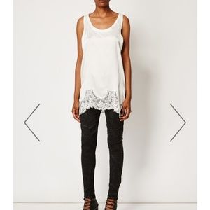 Faith connexion silk racer tank with lace hem